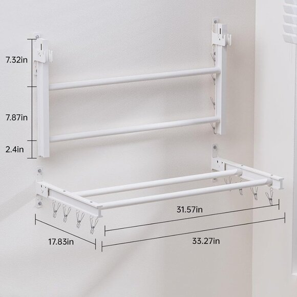 NEW Saclsocs 32" Wall Mounted Compact Folding Hanging Laundry Drying Rack Pearl - Picture 2 of 8